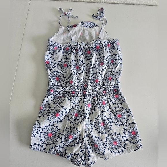 Old Navy Girls Romper Jumpsuit Size 5 (XS) Pink Blue Sleveless Tie Shoulder - Picture 6 of 9